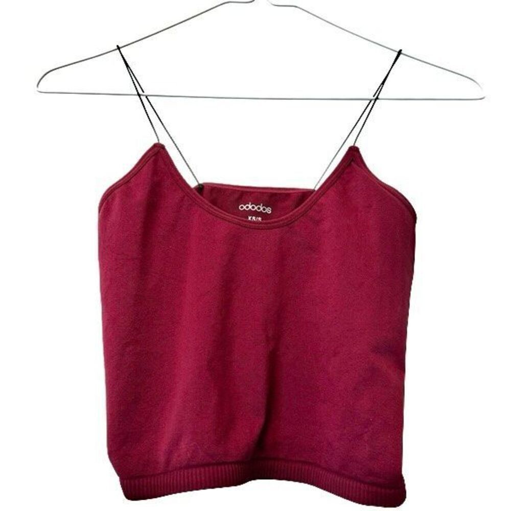 Ododos Seamless Ribbed Knit Scoop Neck Camisole Cropped Tank Top Burgundy XS/S